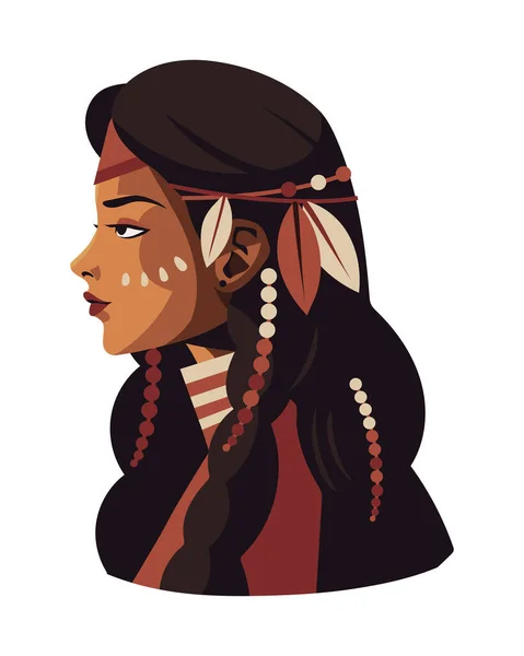 Native American Girl Profil Illustration Isoliert — Stockvektor