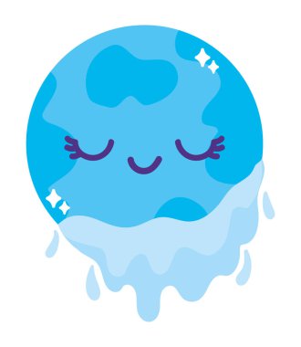 Su günü gezegeni Kawaii illüstrasyonunu eritiyor