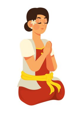 Nyepi kadını dua illüstrasyon vektöründe