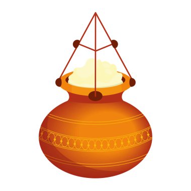 Janmashtami festivali için makhan kremalı kil çömlek izole edilmiş.