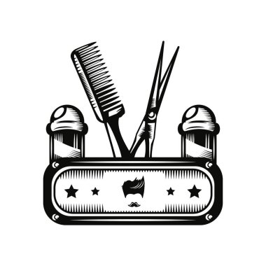 Makas ustura ve tarak ile berber dükkanının amblemi izole edildi