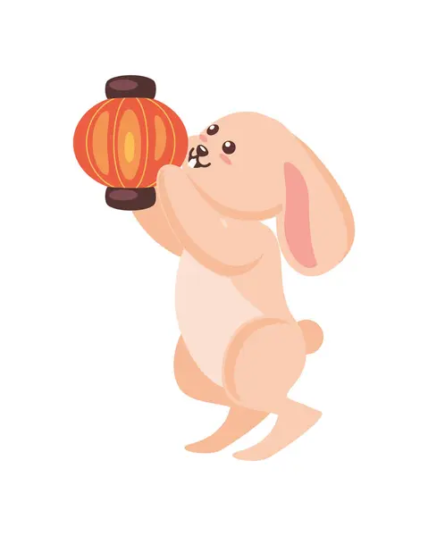 Stock vector mid autumn rabbit with lantern isolated