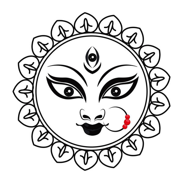 goddess durga face in round frame isolated