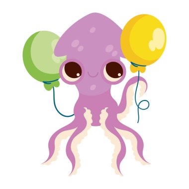 ahtapot ve doğum günü balonları izole edilmiş.