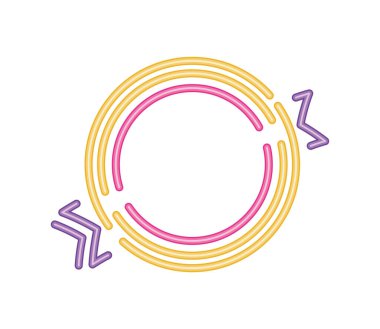 Dairesel neon ışık etiketi ve şerit izole edildi