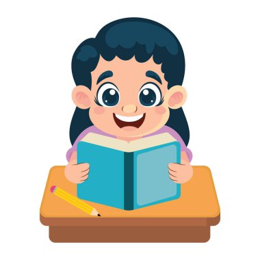 Karakter okuyan küçük kız izole edilmiş.