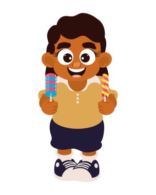 Afro küçük kız lolipop yiyor.