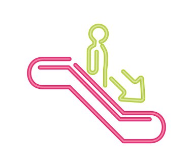 Yürüyen merdivenlerden aşağı aydınlatıcı sinyal neon ışığı izole edildi