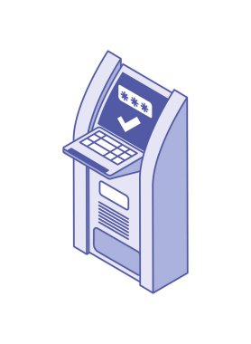 Banka ATM Güvenlik İzometrik simgesi izole edildi