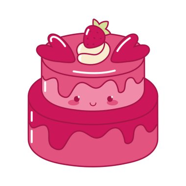 Doğum günü pastası Kawaii ve kalpler izole