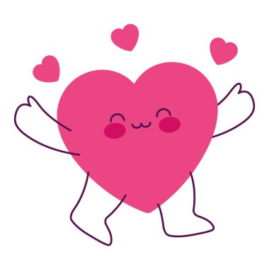 Şirin çizgi film tarzında yüzen kalpleri olan kawaii pembe bir kalp.