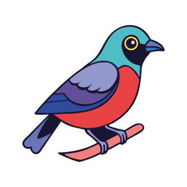 Tropikal ormanda bir dala tünemiş küçük canlı ötücü kuş.