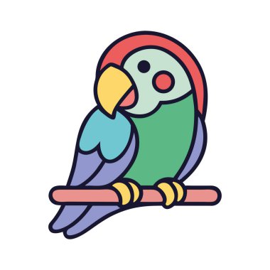 Tropiklerdeki bir dala tünemiş parlak ve renkli bir papağan.