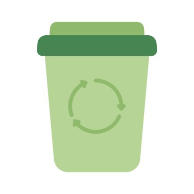 Geri dönüşüm sembolü izole edilmiş, düz dizayn edilebilir kahve fincanı.