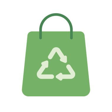 Geri dönüşüm sembolü izole edilmiş vektör illüstrasyonlu düz tasarım yeniden kullanılabilir alışveriş çantası