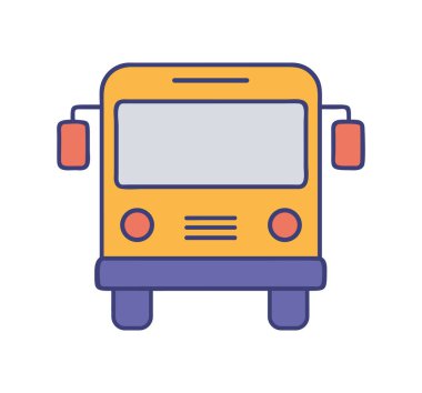 Düz tasarım okul otobüsü ön görünümü izole vektör illüstrasyonu