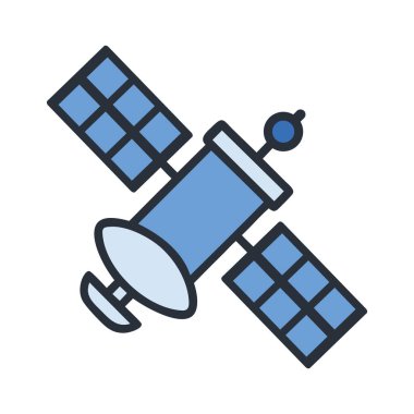 Düz tasarım yörüngesel araştırma uydusu izole edilmiş vektör çizimi