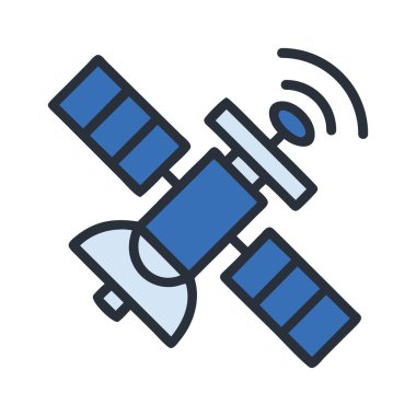 Sinyal iletimi izole edilmiş vektör illüstrasyonlu düz tasarım uydu