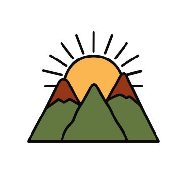 Kamp yapan dağ gündoğumu macerayı simgeliyor.