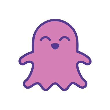 Şirin, mor bir fantezi hayaleti ve dostane bir gülümseme.