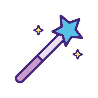 Sihirli yıldızlı, parıldayan, mor ve mavi renklerde bir değnek simgesi.