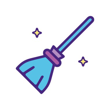 Mavi ve mor tonlarda ışıl ışıl parlayan bir süpürge ikonu