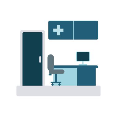 Sandalye ve bilgisayar resimli tıbbi oda