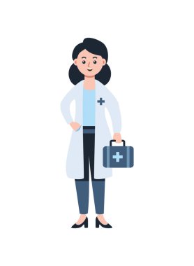 Doktor kadrosu kadın sağlık görevlisi tıbbi bir vaka tutuyor ve klinik bir ortamda duruyor.