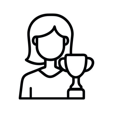 İş kadını ikonu, başarı ve başarı simgesini simgeleyen bir kupa tutuyor.