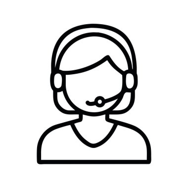 İş kadını simgesi müşteri desteğinde çalışıyor ve kulaklık takıyor.