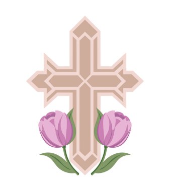 Çiçekli lale desenli vaftiz haçı.