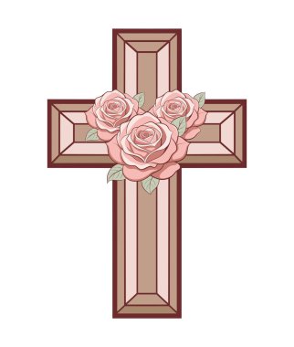 Çiçekli klasik pembe süslemeli vaftiz haçı.