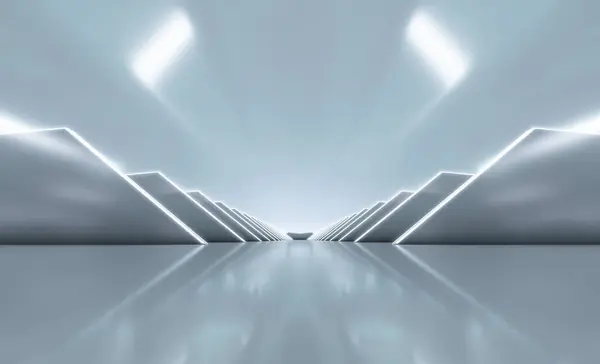 Élégant Blanc Futuriste Lumière Réflexion Triangle Mur Arrière Plan Rendu Photo De Stock