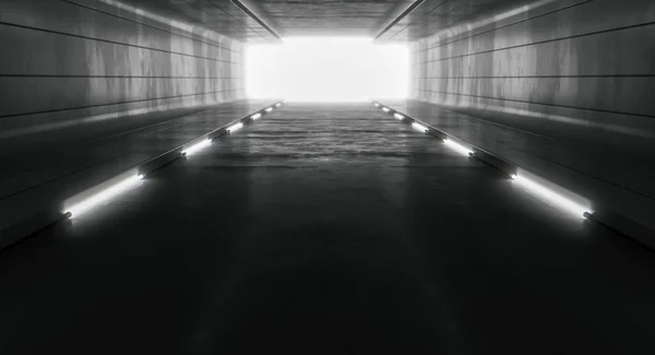 Futuristische Verlichte Gang Tunnel Interieur Met Licht Abstract Toekomstige Achtergrond — Stockfoto