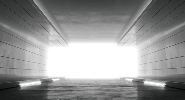 Futuristiska Upplysta Korridor Tunnel Interiör Med Ljus Abstrakt Framtida Bakgrund Stockbild