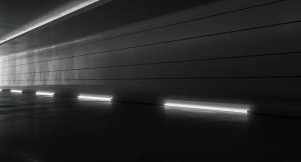 Futuristiska Upplysta Korridor Tunnel Interiör Med Ljus Abstrakt Framtida Bakgrund Royaltyfria Stockbilder
