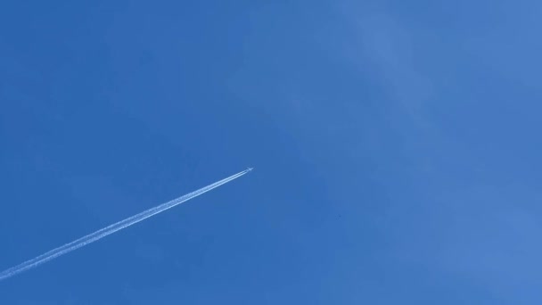 Largo Rastro Avión Cielo Azul Avión Vuela Cielo Azul Deja — Vídeos de Stock