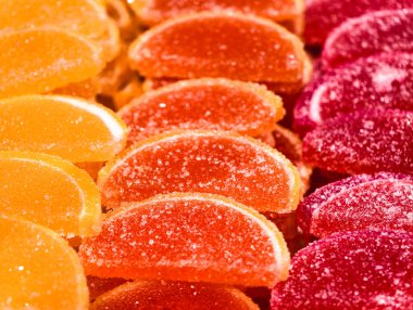 Citrus Dilimlenmiş Jöle Şekerleri Şeker Kaplamalı Tatlı Tatlı Tatlı Tatlı Tatlılar Makro Fotoğrafçılık Çocuklar ve Yetişkinler için Lezzetli Atıştırmalık Yiyecekler Canlı Şekerlemeler Tatil Arkaplanı 