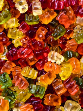 Renkli Sakız Ayısı Şekerleri Tatlı Jöleli Makro Fotoğraflar Lezzetli Tatlı Tatlı Tatlı Tatlı Çocuklar ve Yetişkinler için Çerez Yemeği Canlı Şekerlemeler Eğlenceli Tema Bayram Kutlaması HD Stok Görüntüsü