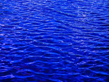 Derin Mavi Su Yüzeyinin Dokulu Yakın Çekimi, Güneş Işığındaki Yansımaları ve Dalgalanmaları Yakalamak, Duvar kağıtları, Web Tasarımı, Pazarlama, Sosyal Medya İçin Mükemmel Sıvı Doku Özgeçmişi