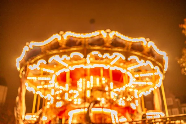 Night Shot Modern Light Carousels Placed One Christmas Market Gdansk — Stock Photo, Image