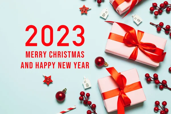2023 Feliz Año Nuevo Feliz Navidad Diseño Fondo Azul Navideño — Foto de Stock