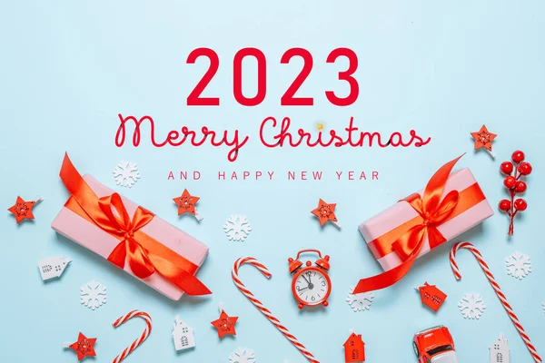2023 Dárkové Nebo Dárkové Krabice Červenými Luky Čísly Roku 2023 — Stock fotografie