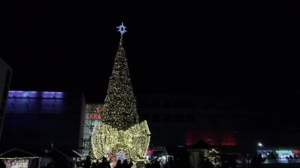 Vánoční Trh Štrasburku Vysokým Krásně Osvětleným Stromem Staroměstském Náměstí Záběry — Stock video