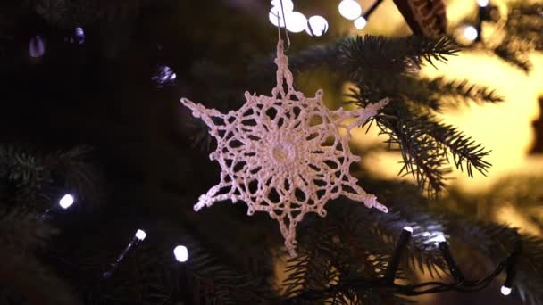 Joyeux Noël Bonne Année Décoration Étoile Blanche Dans Sapin Noël — Video