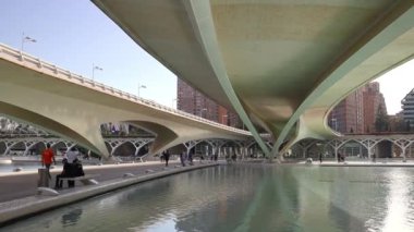 VALENCIA, İspanya - 15 Ekim 2022 Valencia, İspanya 'da gün batımında Sanat ve Bilim Şehri. Sanat ve Bilim Şehri beş binadan oluşan bir mimari komplekstir.