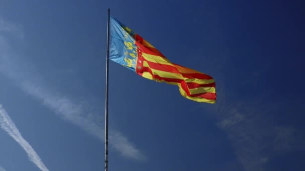 瓦伦西安那社区旗帜 西班牙的一个地区 在风中移动 优质Fullhd影片 — 图库视频影像