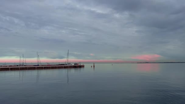 Pier Sopot Sunrise Time Amazing Colorful Sky Many Yachts Boats — 图库视频影像
