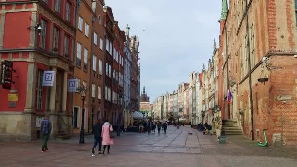 Gdansk Poland October 2022 Old City Long Market Street People — Vídeo de Stock