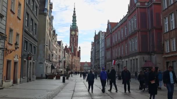 Гданськ Польща Жовтня 2022 Старе Місто Довга Вулиця Ринок Люди — стокове відео